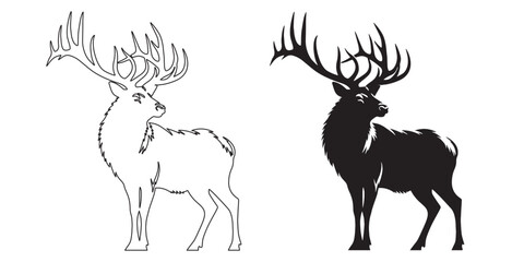 Majestic elk silhouette vector – bold design for nature, wildlife, and rustic branding – elk silhouette – elk vector – elk illustration – minimalist elk outline – elk line art


