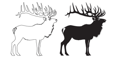 Unique elk silhouette vector – clean and minimalist design for wildlife and adventure logos – elk silhouette – elk vector – elk illustration – minimalist elk outline – elk icon

