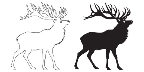 Elk vector illustration – sleek silhouette for wildlife and nature-based logos and designs – elk silhouette – elk vector – elk illustration – minimalist elk outline – elk line art

