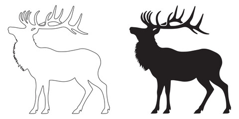 Powerful elk silhouette – sleek design perfect for adventure, nature, and wildlife-themed projects – elk silhouette – elk vector – elk illustration – minimalist elk outline – elk line art

