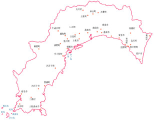 Obraz premium 高知県 地図 白 斑点 イラスト