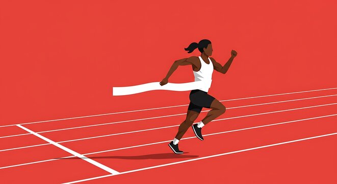 Triumphant Runner Crossing the Finish Line on a Red Track