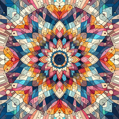 Kaleidoscope pattern featuring a colorful mandala design with intricate details and harmonious shapes, abstract art, copy space