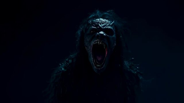 Creepy nightmare jumpscare: ghostly figure's terrifying approach in dark forest