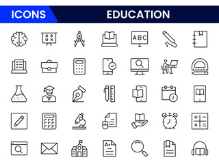 Education and Learning thin line icons set. Education, School, and Learning icons. Vector illustration