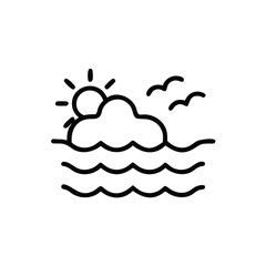 Sunrise Over The Ocean With Birds Minimalist Black And White Line Art