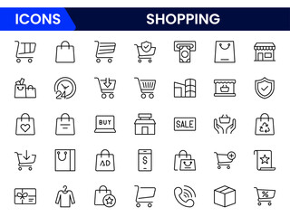 Shopping & E-commerce line icons set. Shopping. Online shopping thin line icons. E-commerce symbols collection.