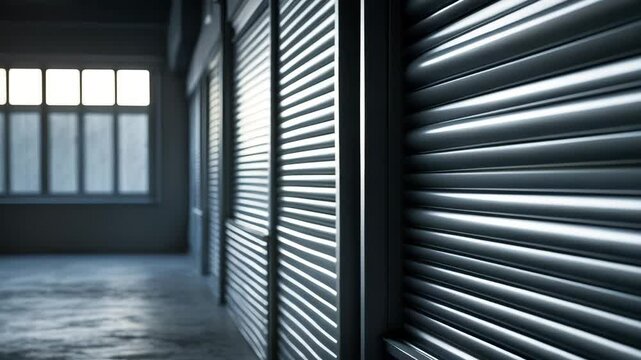 Shop closed. Steel shutters. Window coverings. Ribbed texture.