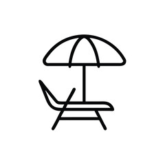 Beach Chair And Umbrella Outline Icon For Summer Holiday Vacation Design