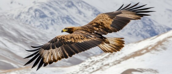 Majestic Eagle Soaring Above Snow-Capped Mountains