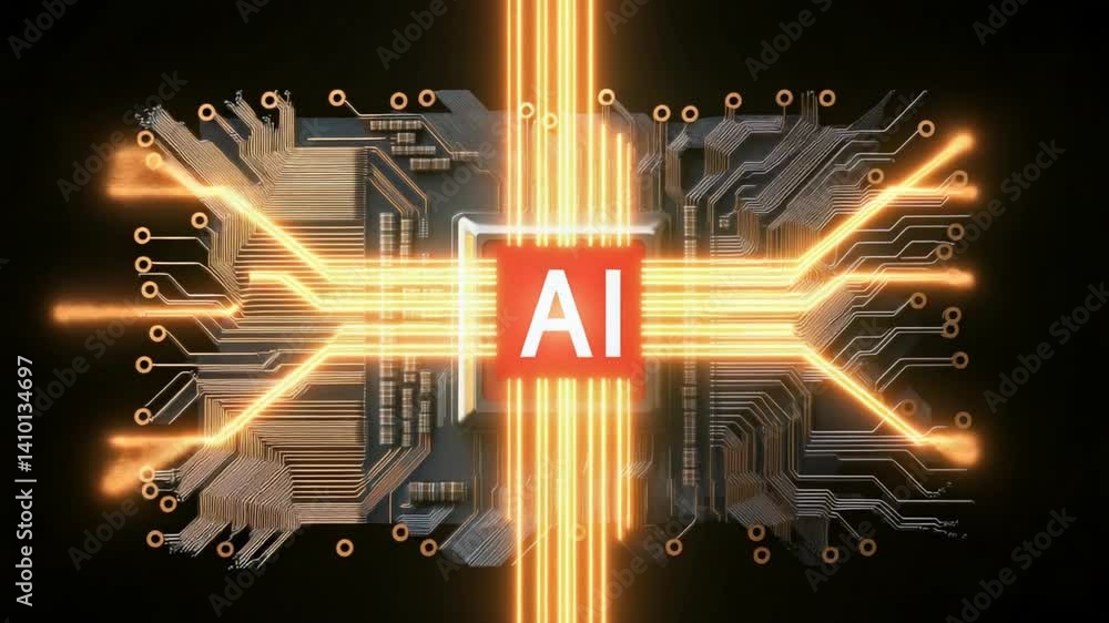 Poster illuminated ai circuit: a dynamic representation of artificial intelligence, showcasing a glowing ci