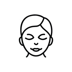 Relaxed Woman Face With Closed Eyes In Outline Style Isolated On White