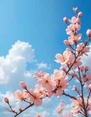 A delicate pink flower blooms on a slender branch of an almond tree, its soft petals unfurling against a backdrop of vibrant green leaves, capturing the essence of spring's beauty.