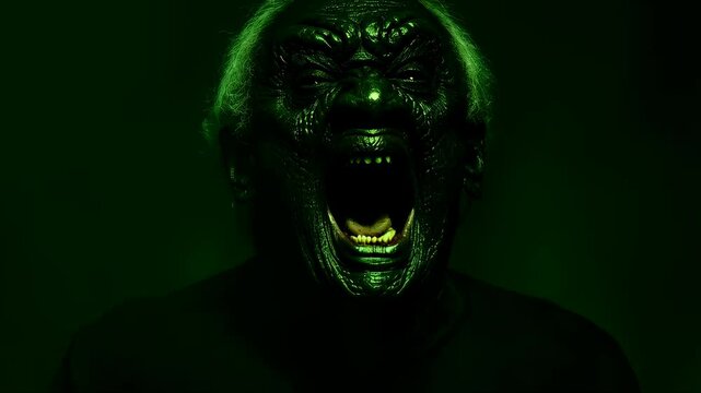 Creepy horror screamer emerges: haunting nightmare ghost jumpscare in eerie darkness
