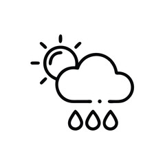 Minimalist Line Art Of Sun Cloud And Rain Drops Weather Icon