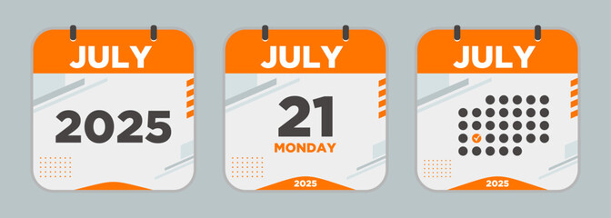 Modern Calendar icon. July. 2025 21 day. The concept of waiting for an important date. Day calendar with date July 21. Cheklist day calendar. Vector illustration.