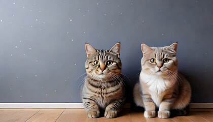  Curious Cat Sitting Indoors with Grey Wall.