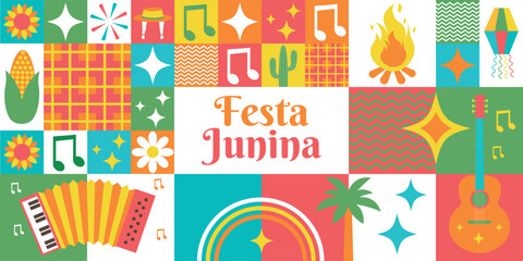 Festa Junina. Geometric pattern for packaging, label, postcard, poster.