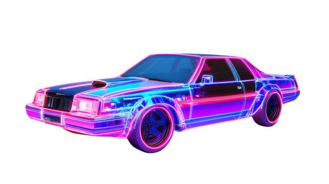 Futuristic Synthwave Inspired Car with Vibrant Neon Lights and LED Light
