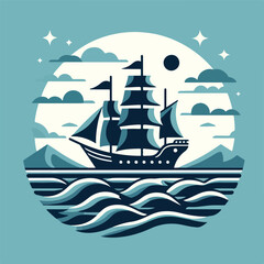 vector image of a sailing ship sailing in the ocean