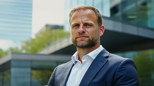 Confident Businessman Posing Outside Modern Office