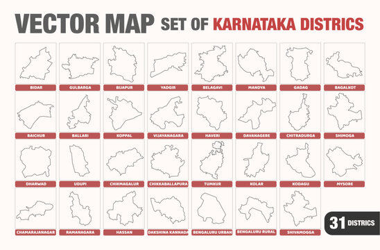 Vector Map Set of Karnataka Districts with outlines