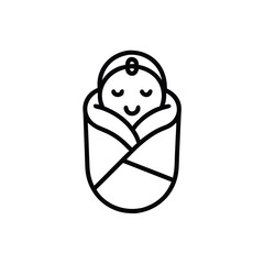 Obraz premium Sleeping Newborn Baby Swaddled in Blanket, Line Art Icon