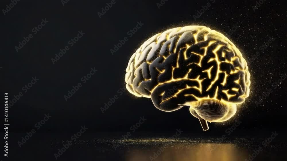 Aufkleber digital representation of a glowing brain showcasing connections and intellect in a dark background,