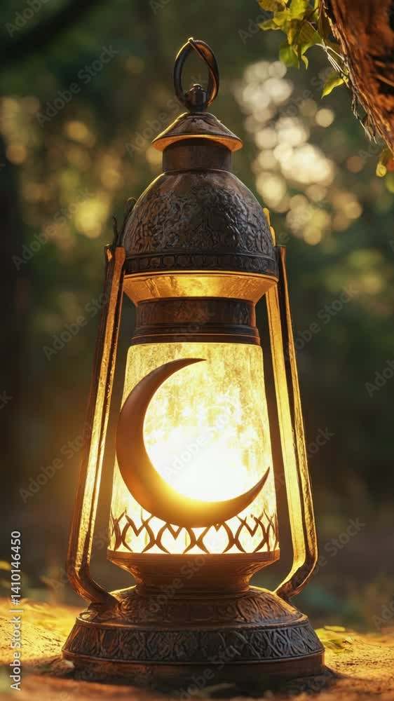 Poster A lantern featuring a crescent shape inside, suitable for use in decorative settings or as a symbol.