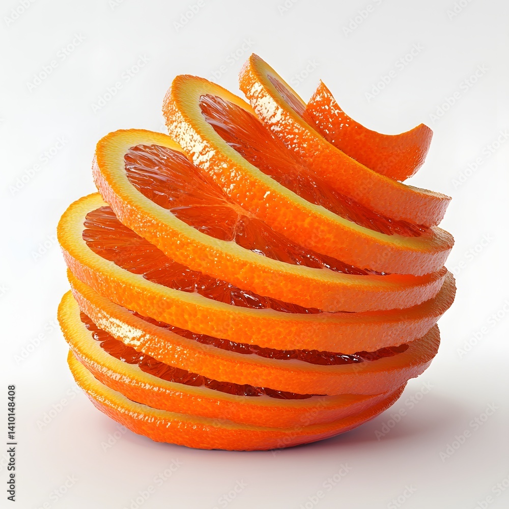 Poster orange spiral: a vibrant and artistic arrangement of orange peels creating a unique spherical form. 
