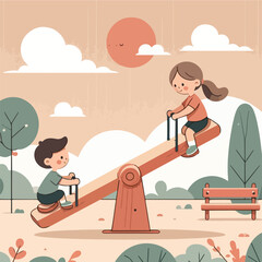 vector image of a child playing on a seesaw