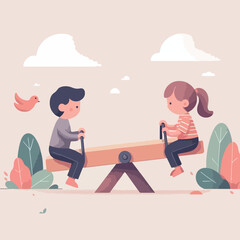 vector image of a child playing on a seesaw