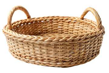 Obraz premium Handcrafted Wicker Basket with Handle - Perfect for Home Decor and Storage isolated on white background .