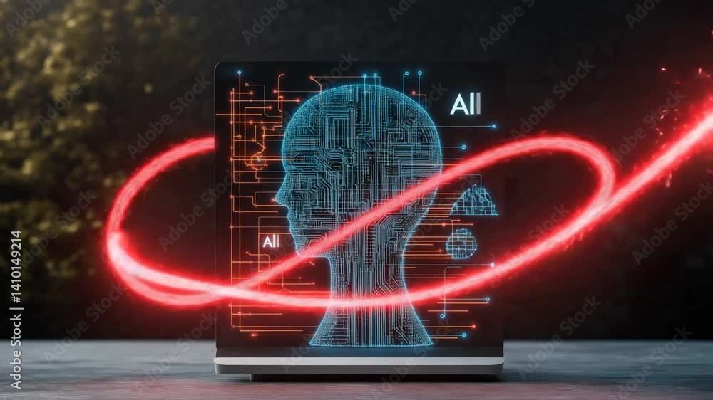 Aufkleber the enigmatic ai: a luminous artificial intelligence mindscape takes shape. a digital circuit and th