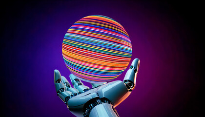 Robotic Hand Holding Colorful Sphere