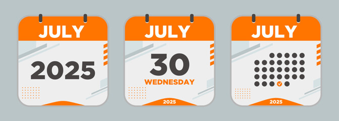 Modern Calendar icon. July. 2025 30 day. The concept of waiting for an important date. Day calendar with date July 30. Cheklist day calendar. Vector illustration.