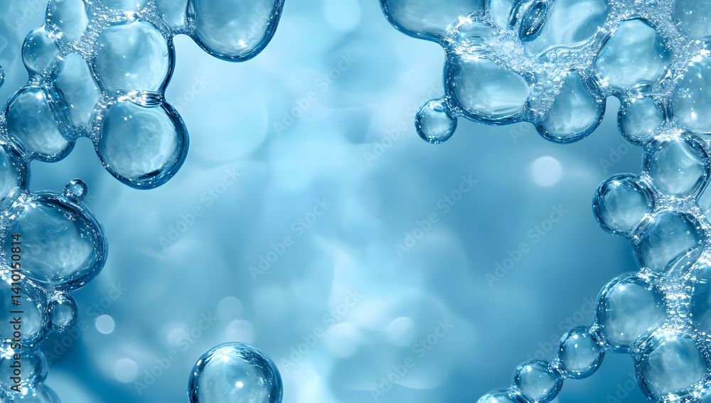 Poster a close-up view of bubbles in clear blue water, creating a refreshing and calming effect. ideal for 
