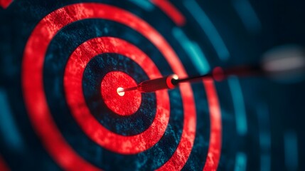 Illuminated Digital Dart Hitting a Futuristic Target for Successful Goal Setting