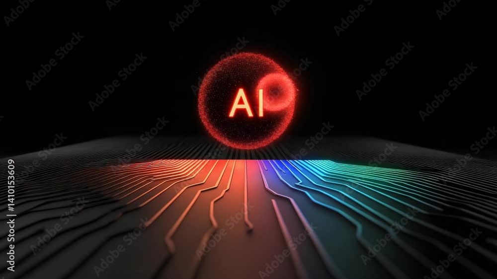 Poster ai innovation: futuristic digital representation of artificial intelligence core, featuring advanced