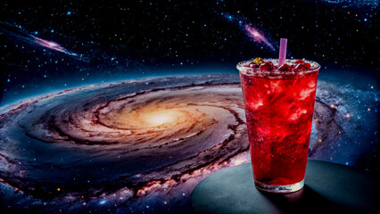 Frozen Hibiscus Drink Inside a Crystalline Galaxy with a Radiant Core