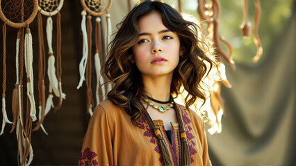 Obraz premium Portrait of a beautiful woman in boho style