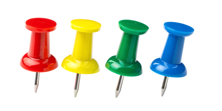 push pin isolated on transparent background, colorful push pins