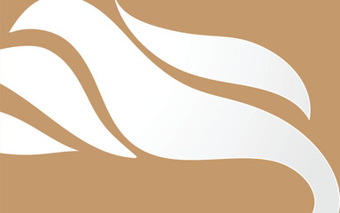 Abstract white, flowing shapes with subtle shadows are arranged against a muted brown background. The organic curves and overlapping forms create a sense of movement and depth, suggesting a gentle, 