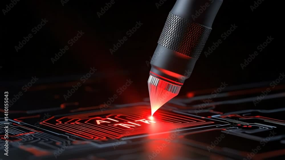 Aufkleber precision micro-soldering: close-up view of a soldering iron tip precisely applying solder to a circ