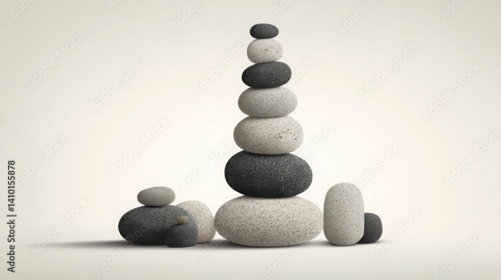 Poster stack of stones symbolizing balance and harmony with a soft touch in nature's serene environment for