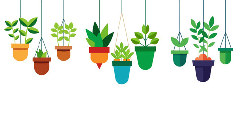 Fototapeta premium Houseplants hanging isolated icon vector illustration design con on white