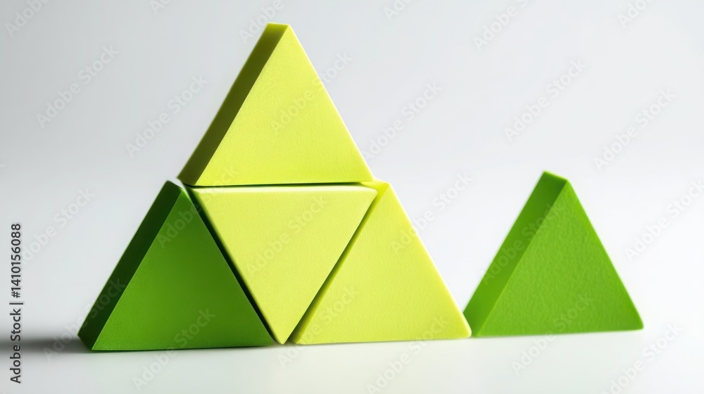 Poster three green triangles formed with sticky notes representing small scale creativity and organizationa