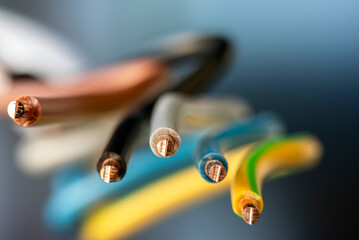 Multicore copper power cable used in electrical power installations, close-up view