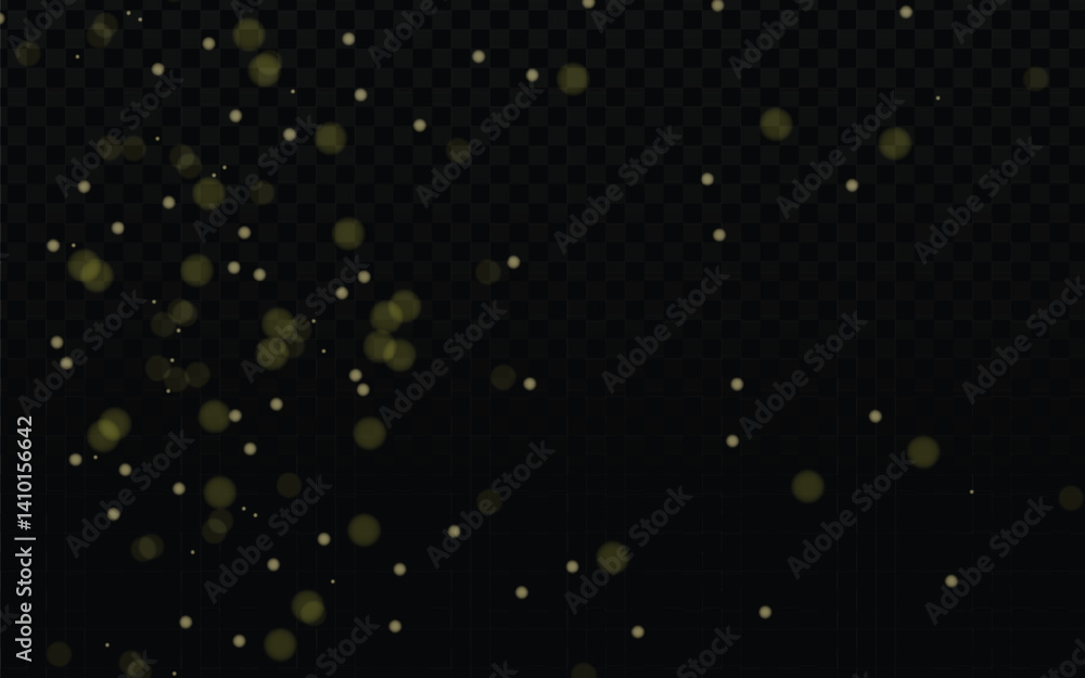 Poster scattered golden bokeh lights of varying sizes twinkle against a transparent dark checkered backgrou
