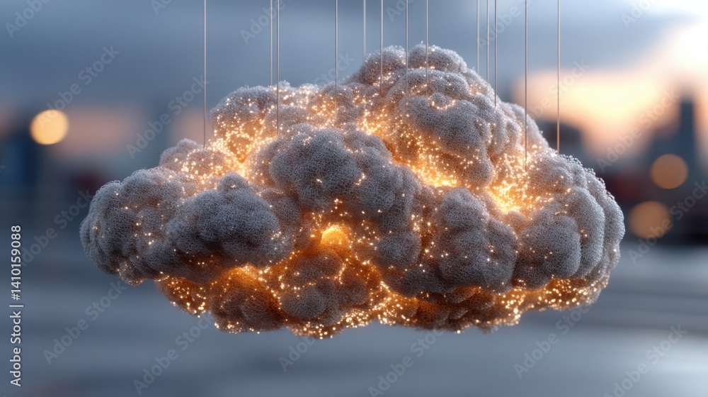 Poster beautiful cloud formed from soft snowflakes creating a magical winter scene and symbolizing lightnes